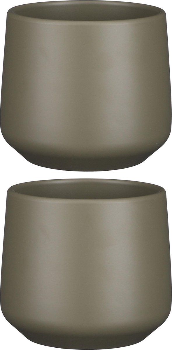 Mica Decorations 2x bloempot mat donkergroen keramiek H14 x D15.5 cm