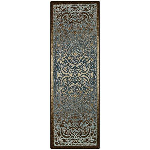 Maples Rugs Pelham Vintage Runner tapijt antislip hal ingang tapijt [Made in USA], 2 x 6, blauw/walnoot