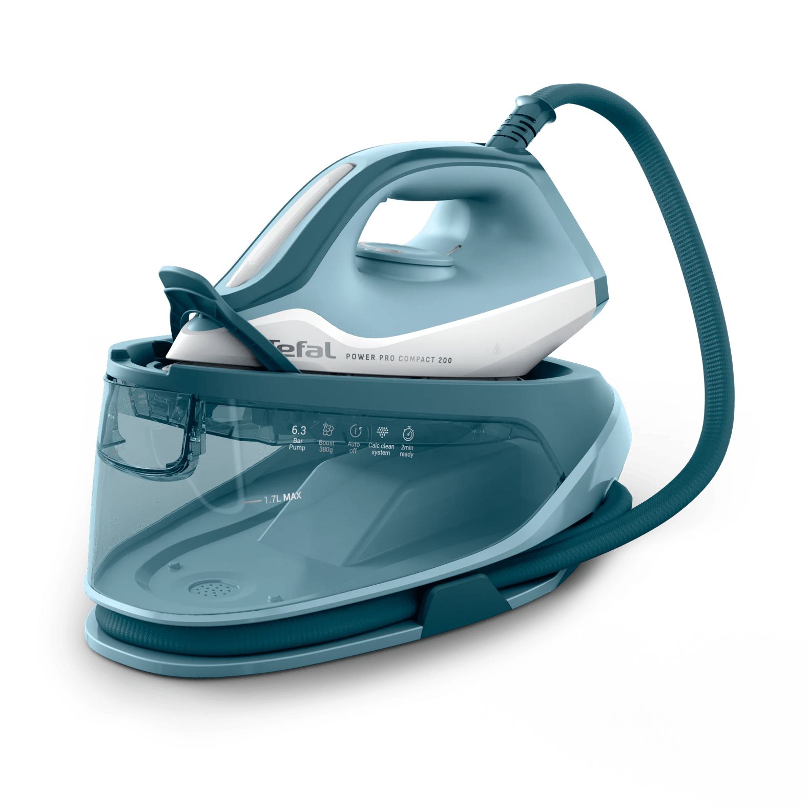 Tefal Power Pro Compact 200 SV6212 Steam Generator - 2400W, 340 g/min Steam Boost, Ceramic Express Glide Soleplate, 7 bar, 1.7L Tank, Turquoise