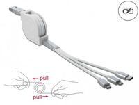 Delock USB Type-A 3 in 1 Retractable Charging Cable for Lightning™ / Micro USB / USB Type-C™ white