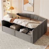 OKWISH Gestoffeerd Bed 140x200cm - Slaapbank Met Hydraulische Lift - Lattenbodem - Met Opbergruimte - Gastenkamer - Fluweel - Zonder matras - Grijs