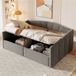 OKWISH Gestoffeerd Bed 140x200cm - Slaapbank Met Hydraulische Lift - Lattenbodem - Met Opbergruimte - Gastenkamer - Fluweel - Zonder matras - Grijs