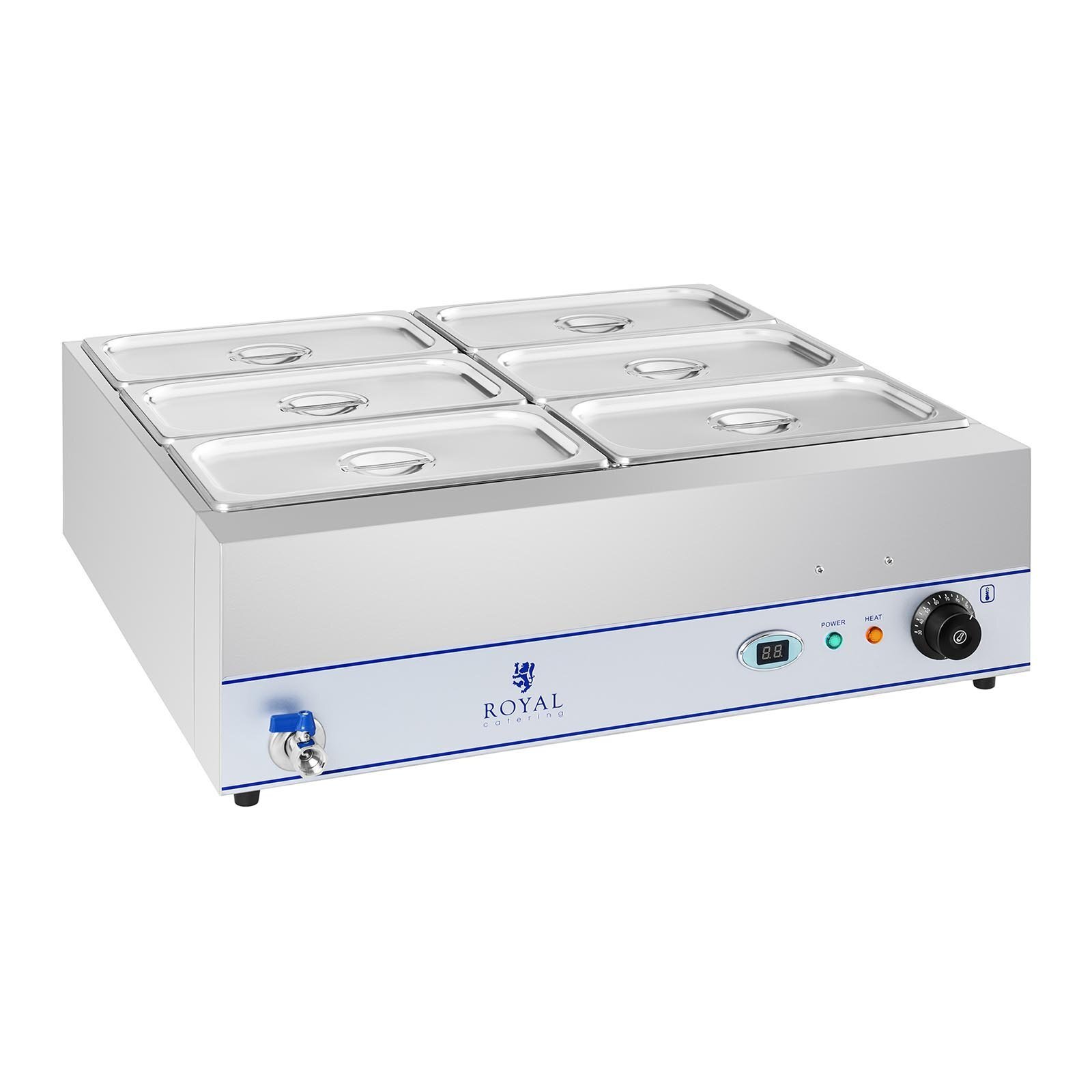 Royal Catering Bain-Marie - 2.000 W - 6 x 1/3 GN-containers - met aftapkraan