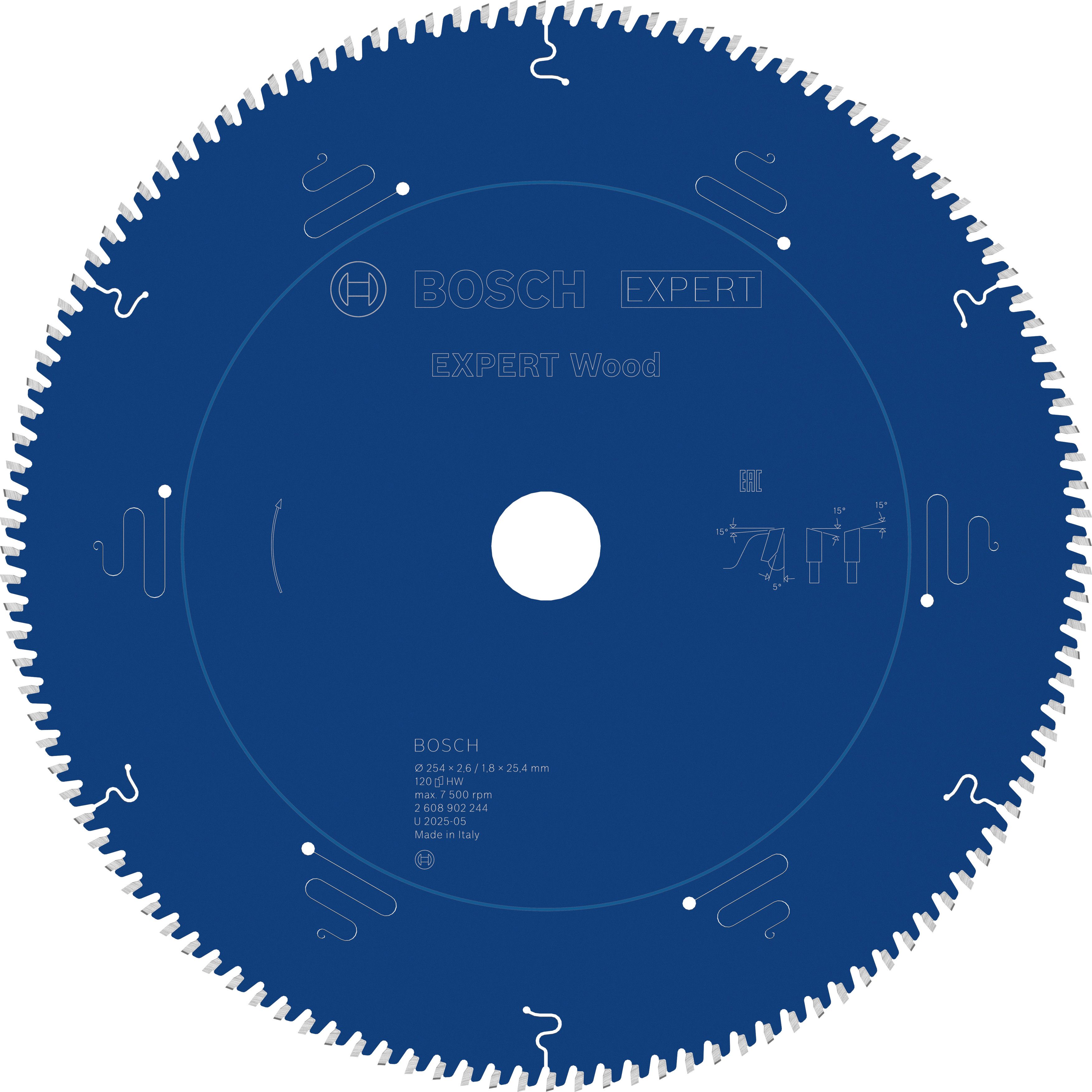 Bosch Accessoires EXPERT Wood Cirkelzaagblad | 254 x 2,6/1,8 x 25,4 mm | T120 - 2608902244