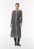 Comma - Jurk - Zwart - Lange mouw - Geruit - Polyester - Maat 42