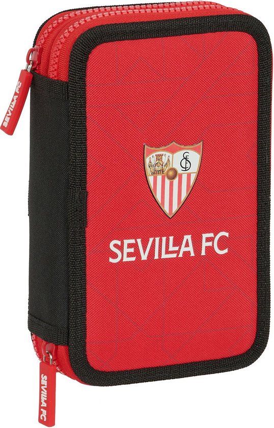 Sevilla Fútbol Club Dubbele Etui Zwart Rood 12.5 x 19.5 x 4 cm (28 Onderdelen)