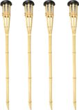 Benson Tuinfakkel - 4 stuks - Solar - LED - Bamboe Hout - Bruin - 78 cm