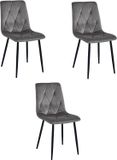 LEOBERT sp. z o.o. sp.k. LEOBERT Set van 3 Eetkamerstoelen LIBRA Donkergrijs – Zwarte Metalen Poten, Modern Velvet Bekleding, Ergonomisch Design, Max. 120 kg