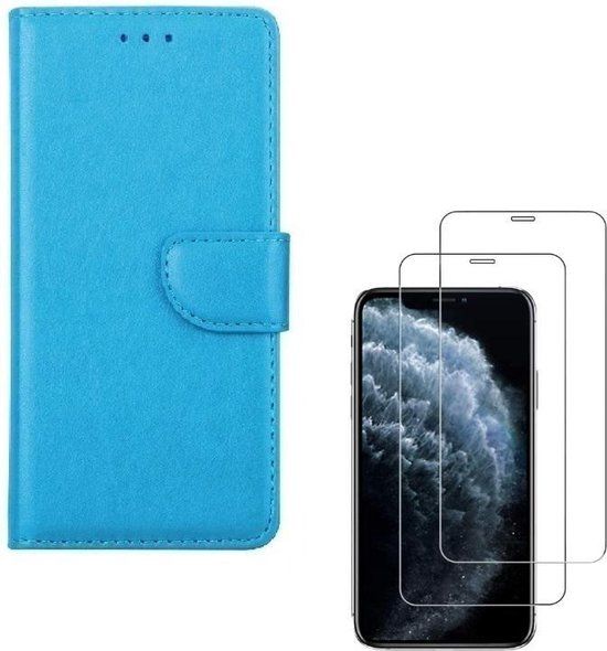ZT Accessoires Bookcase for iPhone XS Max - Turquoise - Wallet Case + 2X Tempered Glass Screen Protector