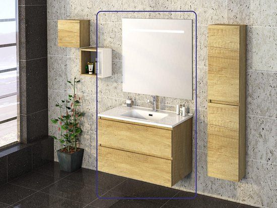 Wiesbaden Excellence Sephia Badmeubel Set - 80 cm - Naturel - Met Spiegel - Keramiek