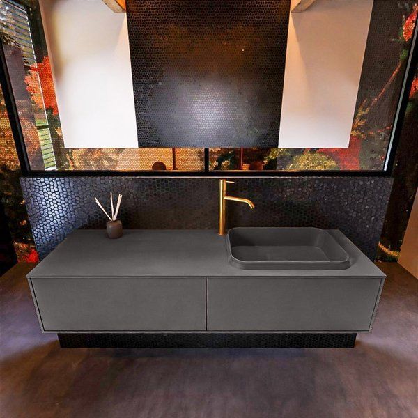 Mondiaz ERIN 150cm badmeubelset onderkast Dark grey met 2 lades + Wastafel RIDGE rechts 1 kraangat Dark grey ERIN11761