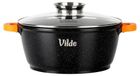 Casserole avec revêtement antiadhésif en granit, avec couvercle en verre - 28 cm - 5,8 L - Métal - Noir