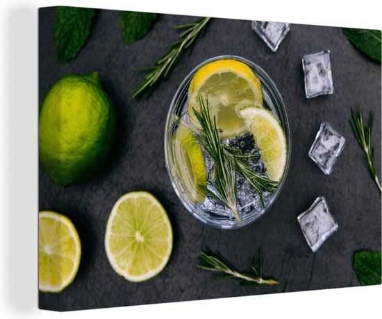OneMillionCanvasses Canvas schilderij 140x90 cm - Drank - Fruit - Beker - Citroen - Multicolor - Modern