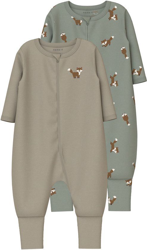 NAME IT Baby Pyjama NBMNIGHTSUIT 2P ZIP FF FOX NOOS - 2-delige set - Lange mouw - Dierenprint - Katoen - Maat 86 - Shadow