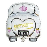 Rayher 87016000 folieballon bruiloftsauto, 49 x 63 cm, XXL ballon voor bruiloften, geschikt voor lucht- en heliumvulling, wit/roze/goud