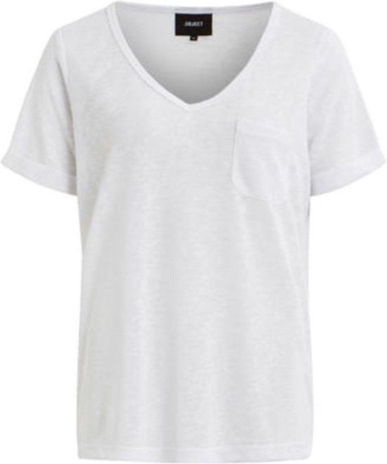 Objtessi Slub S/s V-neck Noos T-shirt - White - Women's