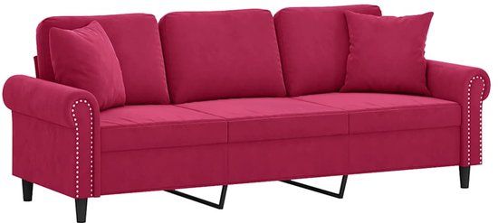 vidaXL Driezitsbank met sierkussens 180 cm stof wijnrood