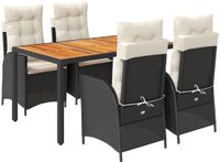 vidaXL 5-delige Tuinset met Kussens, Zwart, Polyrattan