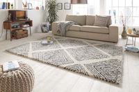 Mint rugs Hoogpolig vloerkleed ruiten Wire - grijs/crème 160x230 cm