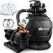 tillvex® Système de filtration à sable pour piscine avec minuterie AquaBlack Pro 13.200L/h jusqu'à 40.000L + 1200g balles filtrantes | Système de filtration 7 voies et adaptateur 2 en 1 Ø32-38mm | Filtre de piscine auto-amorçant | Filtre à sable pour piscine