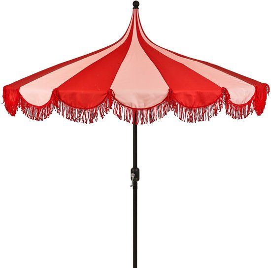 Mica Decorations Kim Striped Parasol with Carrying Bag - Pole Parasol 238 x Ø235 cm - Garden or Balcony Parasol - Polyester, Steel - Red