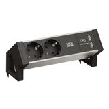 Bachmann Desk2 Alu Zwart 2x geaard stopcontact 1x USB lader