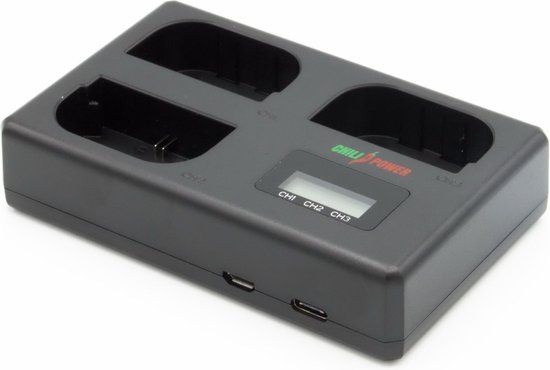 ChiliPower LP-E6 / LP-E6N / LP-E6NH Triple Lader voor Canon - Laadt 3 accu's tegelijkertijd - Zwart