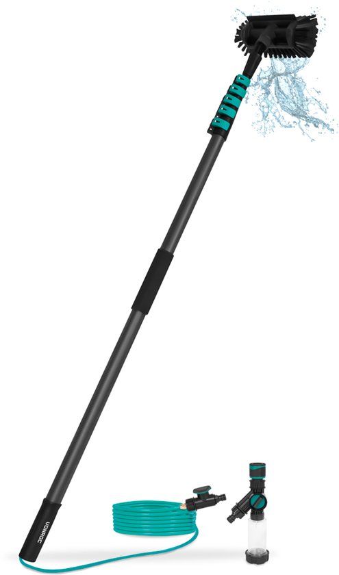 VONROC 3K Full Carbon Telescopische Wasborstel - 7.5 meter - Incl. 5-vlaks borstelkop, 11m waterslang en zeepdispenser