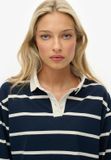 Superdry Athletic Essentials Gestreept Rugby Shirt Dames Lange mouwen shirts Diep marineblauw/Ecru streep Katoen