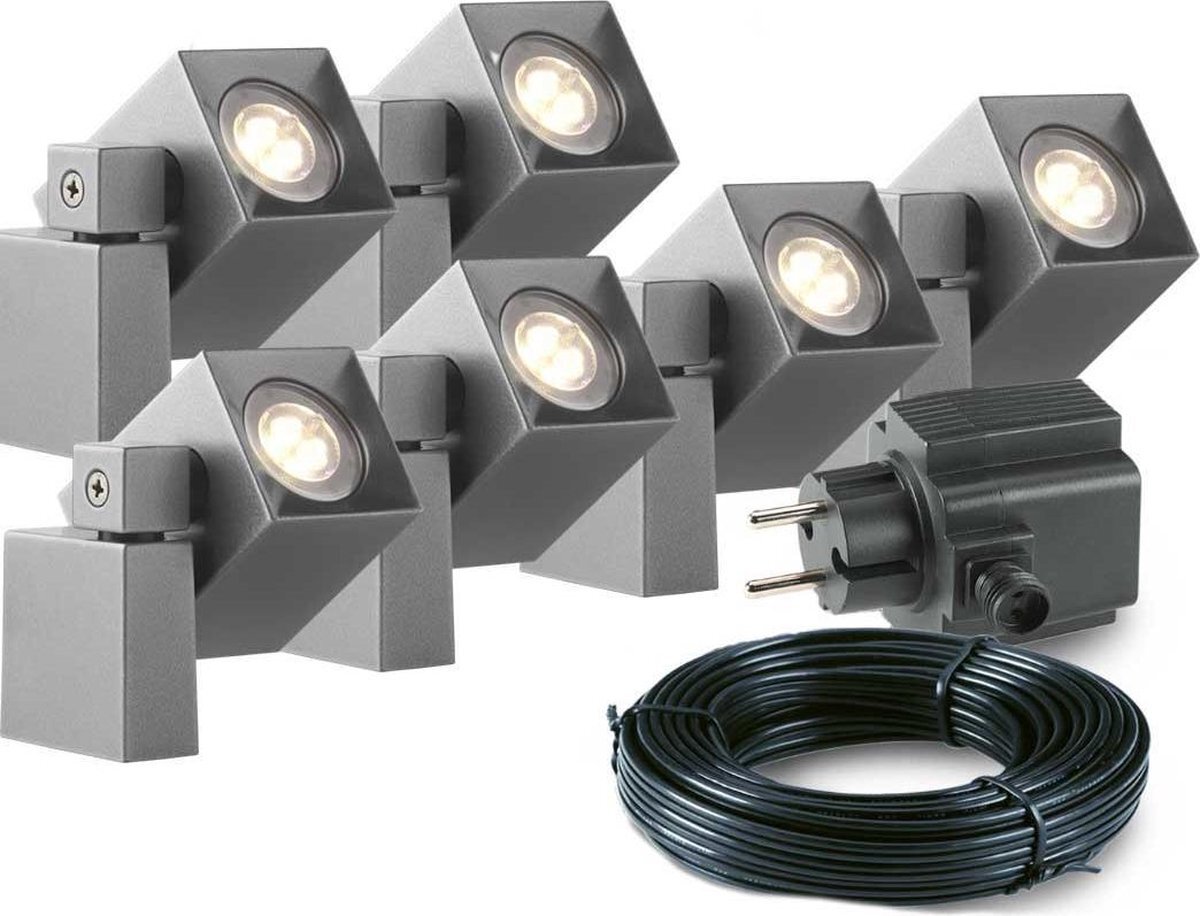 ABC-LED 6x LED wand spot - 2 Watt - 12V - Grijs - complete set