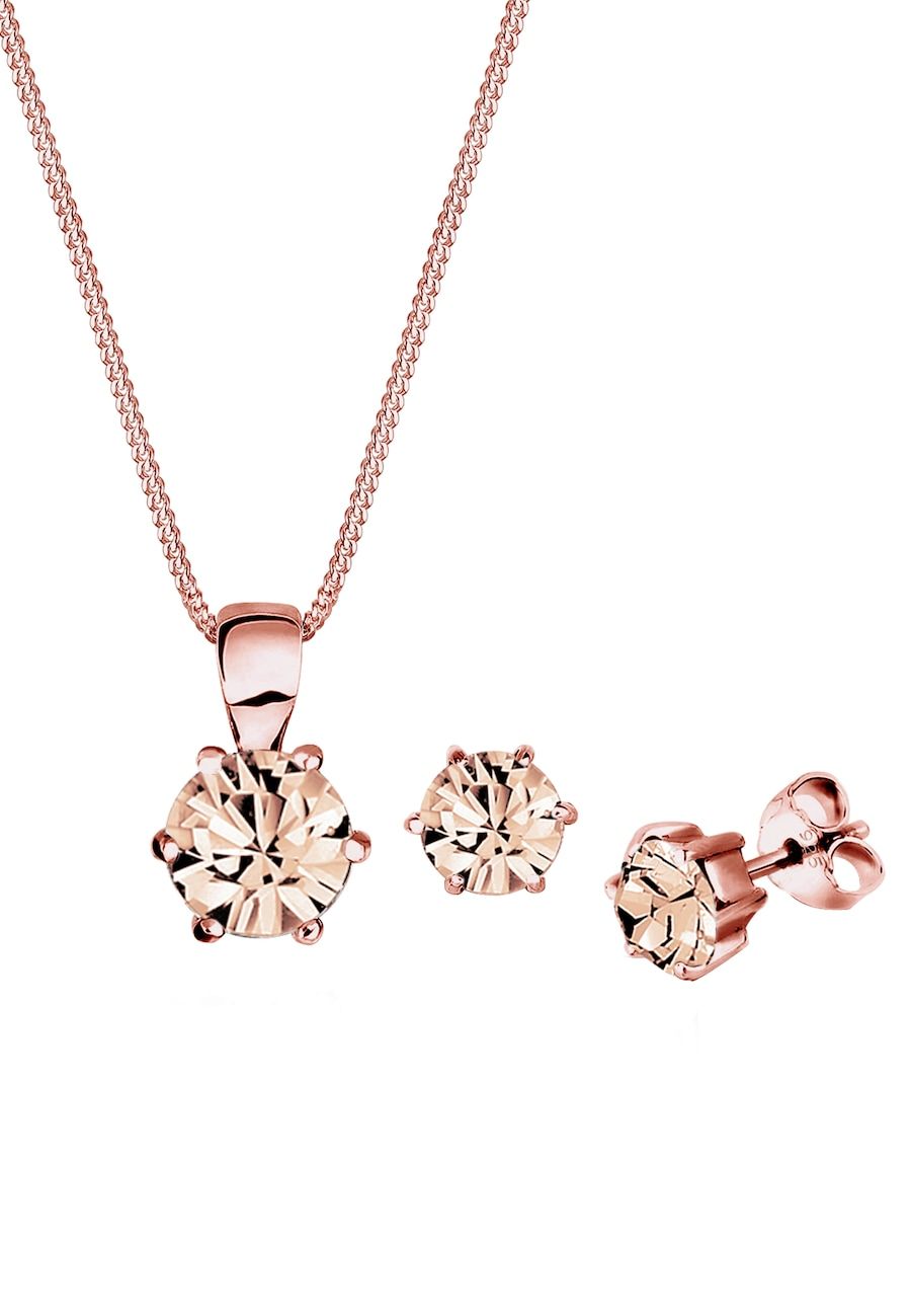 Elli Sieraden Set Dames - Roségoud Verguld - Kristallen - 925 Sterling Zilver