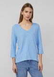 s.Oliver V-hals T-shirt met korte mouw voor dames, maat 46, effen, katoen, vaalblauw