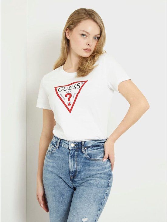 Guess T-Shirt Dames Wit Katoen Ronde Hals Logo
