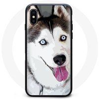 Maniacase Etui voor iPhone XS Husky zwart wit blauwe ogen