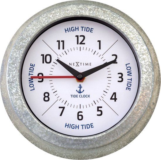 neXtime Wandklok 22 cm Time/Tide-gegalvaniseerd zilver/wit-metaal