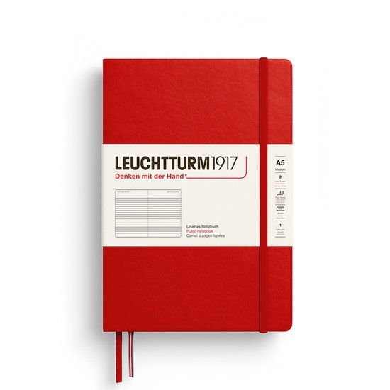 Leuchtturm notitieboek cherry lined medium hardcover a5 145x210mm