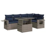vidaXL 6-delige Loungeset met Kussens, Poly Rattan, Acacia, Grijs