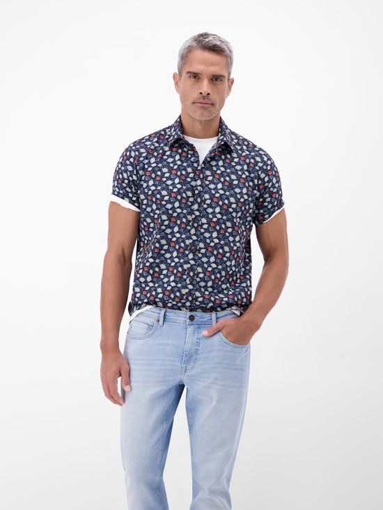 LERROS Overhemd met korte mouwen en bloemenprint, 100% katoen, Maat L, CLASSIC NAVY