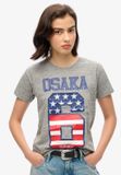 Superdry Osaka 6 90s T-shirt met vlag Dames Athletic Grey Marl Katoen UK10-EU38