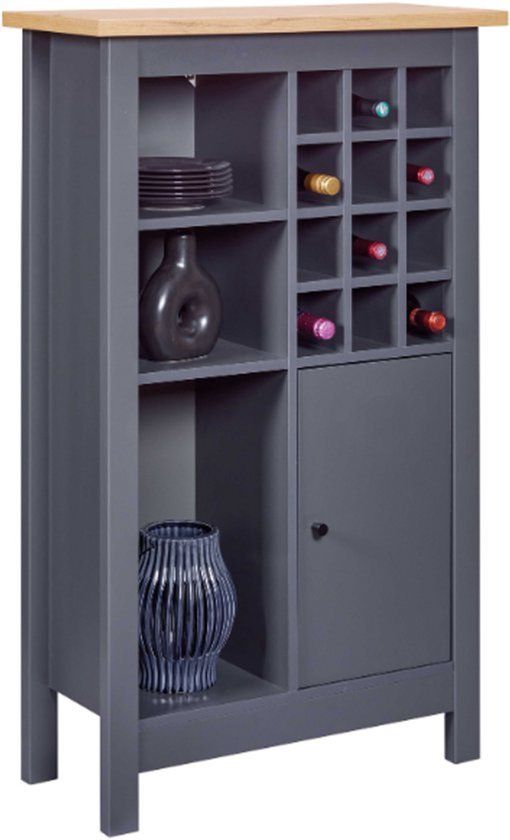 Interlink SAS Interlink Nellina Wijnkast – Antraciet/Eiken Ambacht – 12 Flessen – 77 x 33 x 124 cm