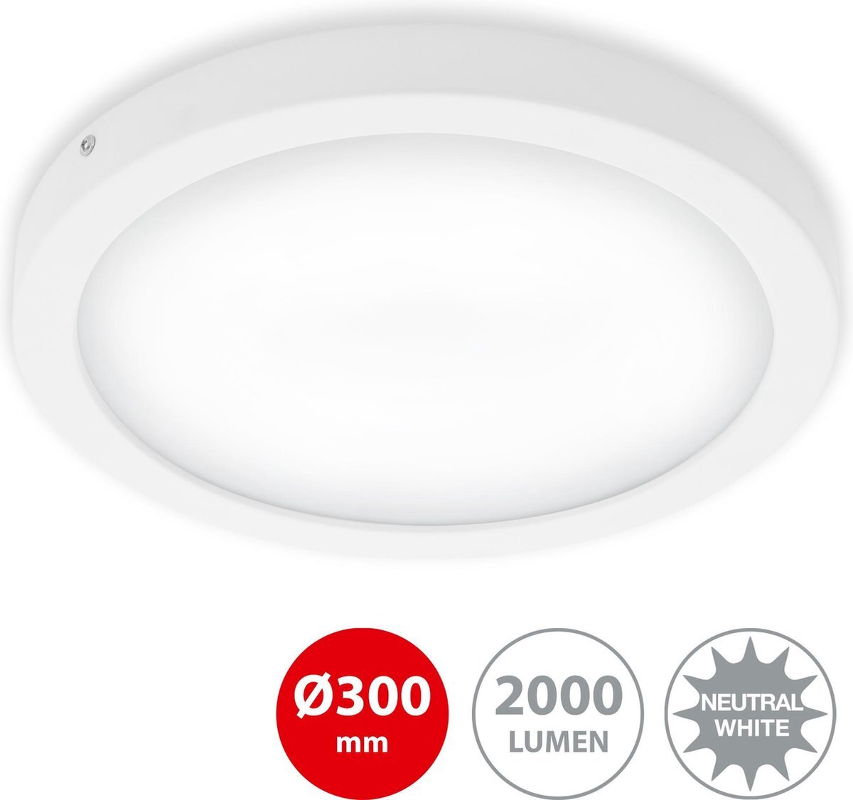 Briloner Leuchten LED plafondlamp opbouw armatuur met neutraal witte lichtkleur, 21 Watt, 2.000 Lumen, 4.000 Kelvin, rond chroom mat, Ø 30cm