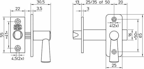 Nemef 2600/4 Insteekgrendel - 50 mm - Aluminium F1 - Blister