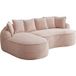 Canapé modulaire sans accoudoirs en chenille rose avec méridienne et coussins, assise profonde