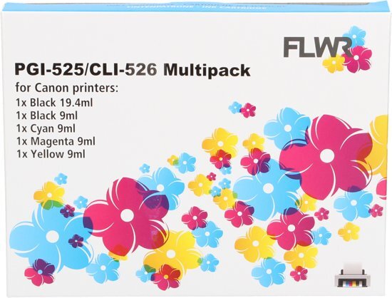 FLWR CLI-526 inktcartridges - 5-pack zwart en kleur compatible - Geschikt voor Canon