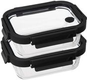 5Five Vershoudbakje met deksel - 2x - glas - luchtdicht - met clips - 19 x 14 x 7 cm - 500 ml - zwart/transparant
