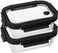5Five Vershoudbakje met deksel - 2x - glas - luchtdicht - met clips - 19 x 14 x 7 cm - 500 ml - zwart/transparant