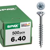 SPAX Universele schroef, 6 x 40 mm, 500 stuks, Deeldraad, Verzonken kop, T-STAR plus T30, 4CUT, WIROX