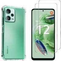 Phonillico® Schokbestendig hoesje voor Xiaomi Redmi Note 12 5G en 2 Tempered Glasses Screenprotector