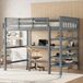 Pangivo Lit Mezzanine 140x200 Avec Bureau Et Étagères De Rangement En Bois De Pin Et MDF Gris