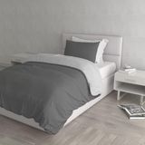 Italian Bed Linen Dekbedovertrek Set met Doubleface Effen Kleur Tas Sheet en Kussensloop, 100% Katoen, Donkergrijs/Lichtgrijs, kleine dubbele